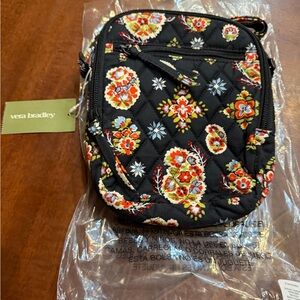 NWT Vera Bradley Black Quilted Crossbody Bag with Floral Print